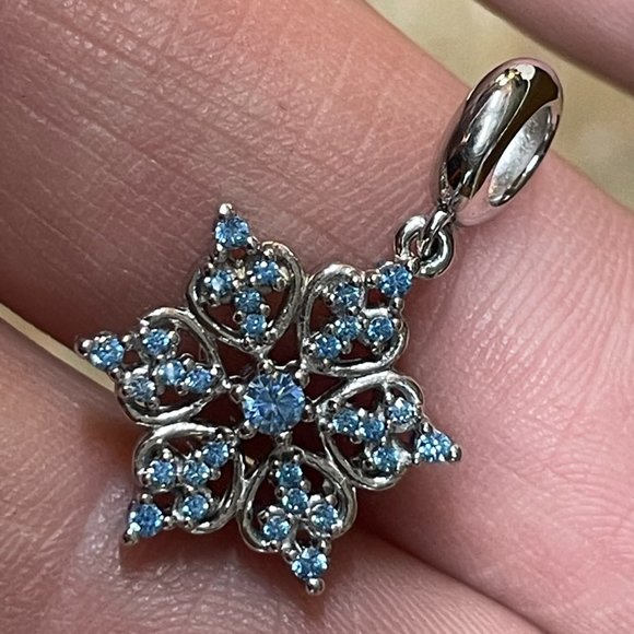 BLUE CRYSTAL SNOWFLAKE STERLING SILVER CHARM FOR SNAKE CHAIN BRACELET NEW - Picture 2 of 6